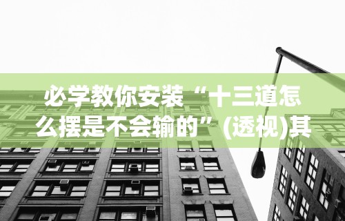 必学教你安装“十三道怎么摆是不会输的”(透视)其实真的有挂